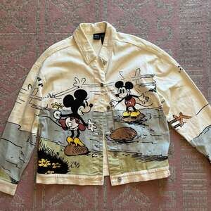 Disney Her Universe Mickey & Minnie Mouse Graphic Denim Jacket, White, Size M